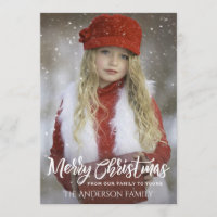 Full Photo Merry Christmas, Rustic Wood Holiday Card