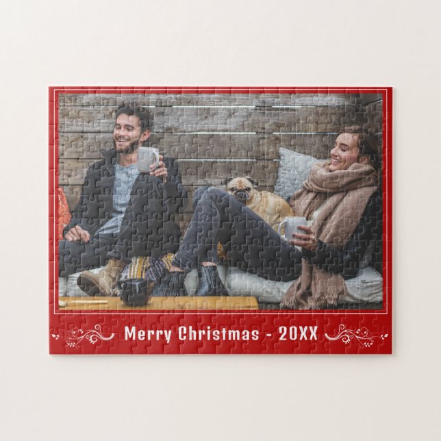 Full Photo Merry Christmas with Foliage  Jigsaw Puzzle (Horizontal)