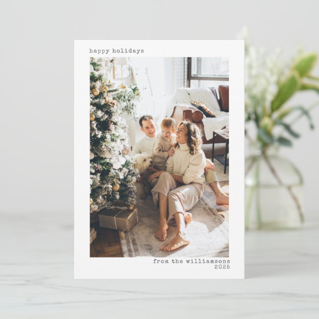 Full Photo Minimalist Modern Typography Happy  Holiday Card (Standing Front)
