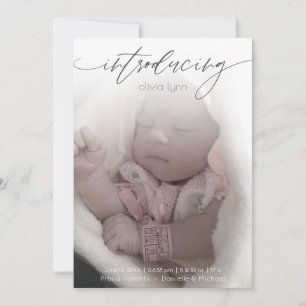 Full Photo Modern Birth Announcement Pink
