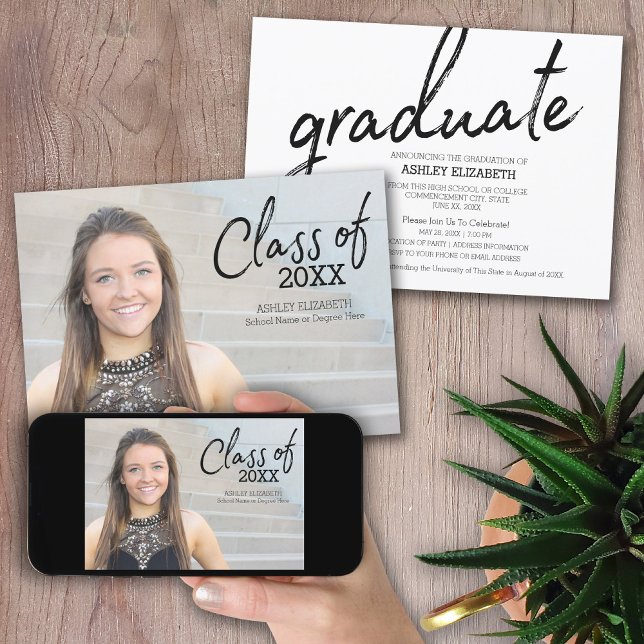 Full Photo Modern Graduation Photo Announce Party Invitation (Creator Uploaded)