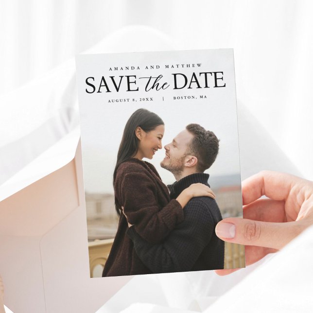 Full Photo Modern Save the Date (Full Photo Modern Save the Date with plaid back design with monogram and information on back.)