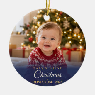 Full Photo Navy Baby's First Christmas Ceramic Ornament