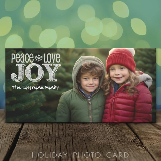 Full Photo Peace Love Joy Christmas Holiday Card (Classic Holiday Photo Card)