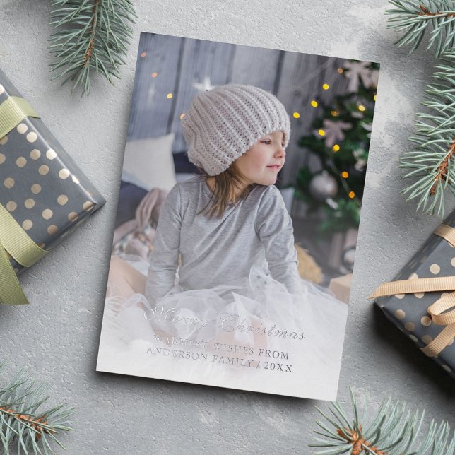 Full photo personalized Christmas silver Foil Holiday Card (Creator Uploaded)