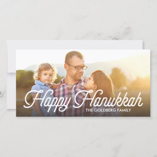 Full Photo Script Happy Hanukkah Photocard Holiday Card (Front)