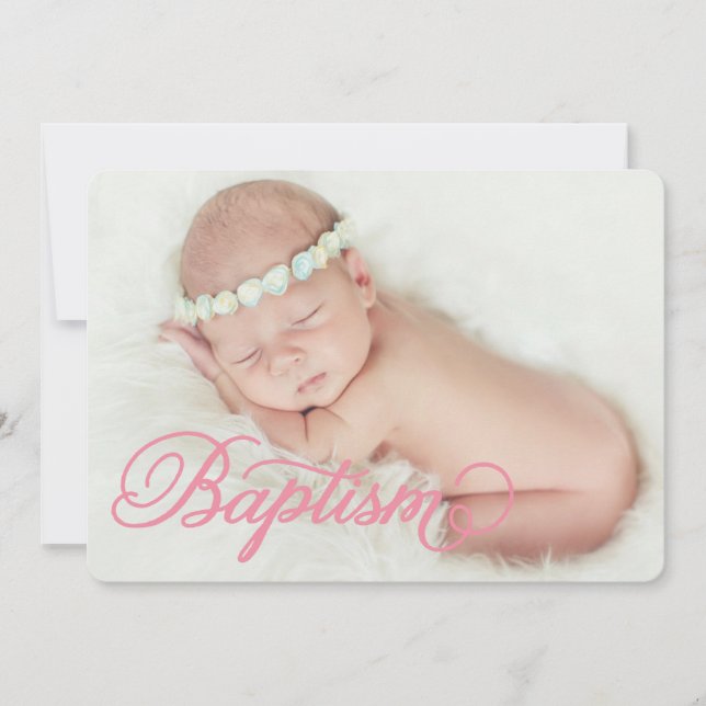 Full Photo Script Pink | Baptism Invitation (Front)