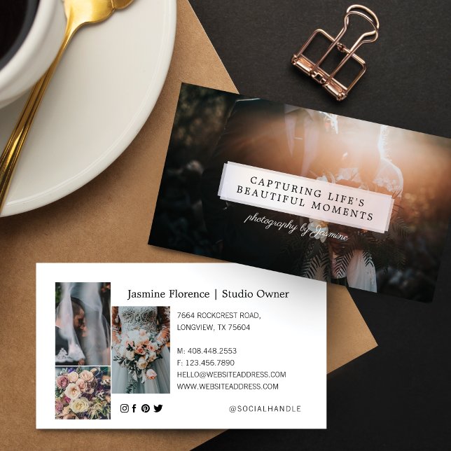 Full Photo Sheer Pearl Nameplate Photography Photo Business Card