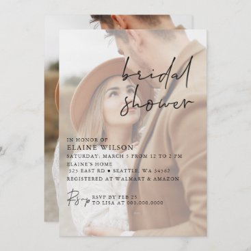 Full Photo Simple Elegant Modern Bridal Shower Invitation