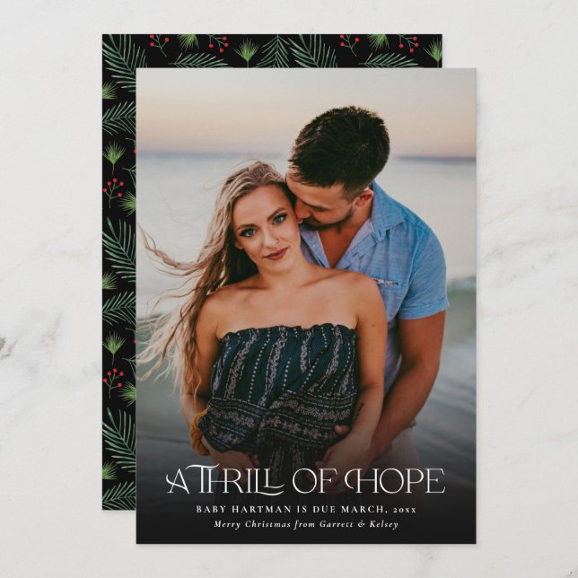 Full Photo Thrill of Hope Announce Pregnancy Photo Holiday Card (Front/Back)