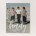 Full Photo - Vertical Custom Script Family Text Jigsaw Puzzle<br><div class="desc">A fun way to capture memories and share them with friends. Add a vertical photo and your favorite caption to make a cool gift for family. A 2nd line of text is available to record the year or add any other text.</div>