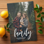 Full Photo - Vertical Custom Script Family Text Kitchen Towel<br><div class="desc">A fun way to capture memories and share them with family. Add a vertical photo and your favorite caption to make a memorable vacation souvenir.</div>