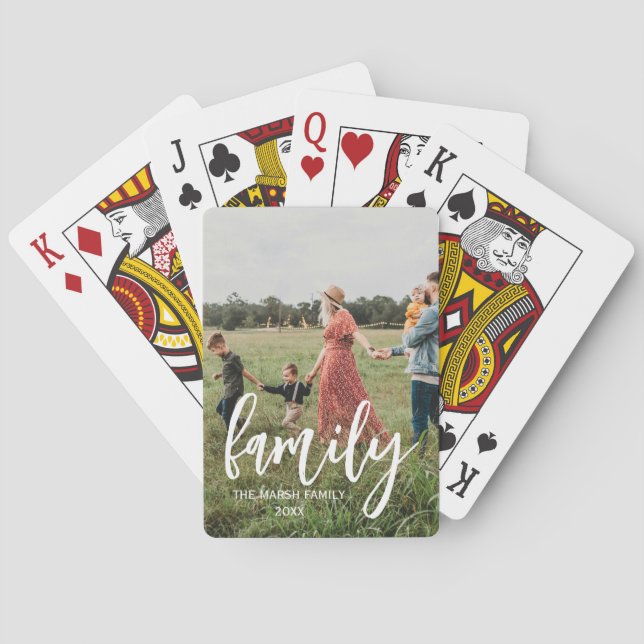 Full Photo - Vertical Custom Script Family Text  Poker Cards (Back)