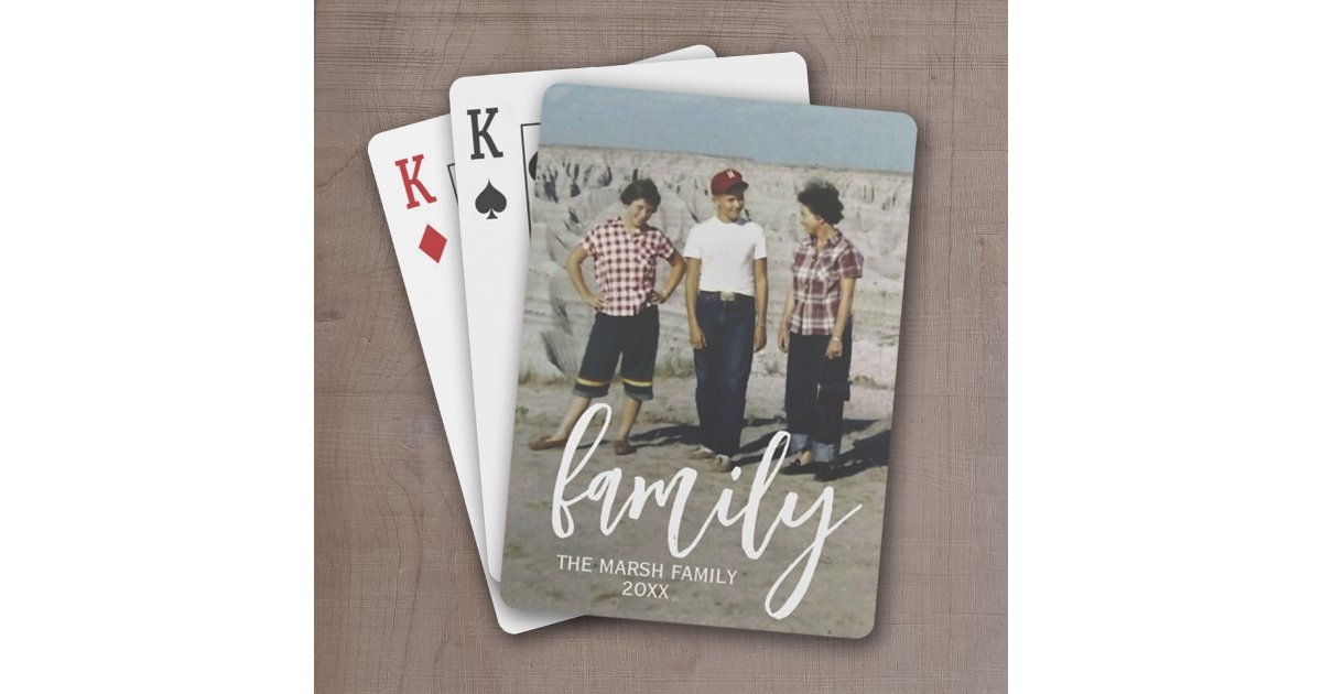 Script Cards Full Photo - Vertical Custom Script Family Text Poker Cards | Zazzle