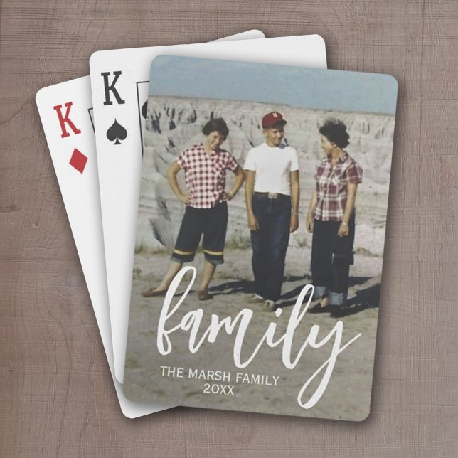 Full Photo - Vertical Custom Script Family Text Poker Cards (Personalized Playing Cards - Add One Big Photo - Family in a trendy script with your custom text)