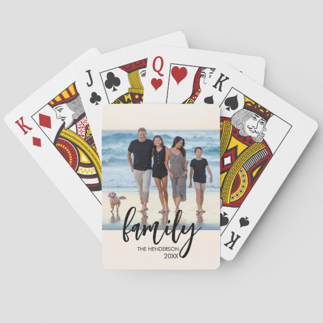Full Photo - Vertical Custom Script Family Text  Poker Cards (Back)