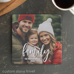 Full Photo - Vertical Custom Script Family Text Trivet