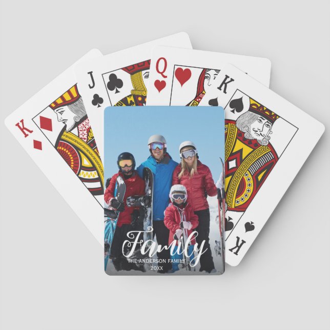 Full Photo Vertical Custom White Script Family  Poker Cards (Back)