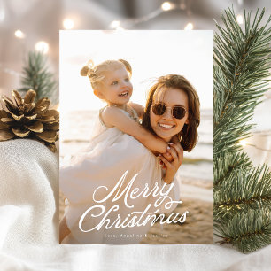 Full Photo White Lettering Overlay Merry Christmas Holiday Card