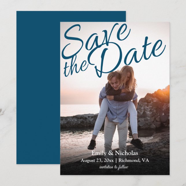 Full Photo with 3 on Back Save the Date Invitation (Front/Back)