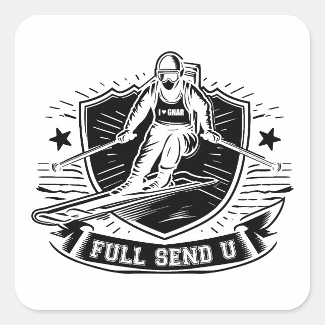 Full Send University Skiing Square Sticker (Front)