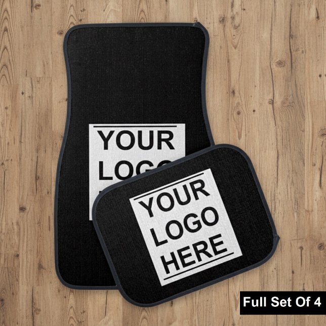 Full Set Of Custom Black Car Floor Mats with Logo  (Custom logo car mats, Black vehicle floor liners, Fleet branding solutions)
