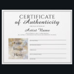 Full Size Certificate of Authenticity Art Photo Letterhead<br><div class="desc">This is a full letter size customizable and editable Certificate of Authenticity (COA) template for artists to include with original artworks. You can customize any of the fields and add a photo related to your art business or the artwork itself. I am a painter and use a similar fillable style...</div>