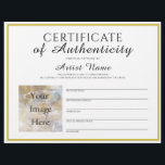 Full Size Certificate of Authenticity Art Photo Letterhead<br><div class="desc">This is a full letter size customizable and editable Certificate of Authenticity (COA) template for artists to include with original artworks. You can customize any of the fields and add a photo related to your art business or the artwork itself. I am a painter and use a similar fillable style...</div>