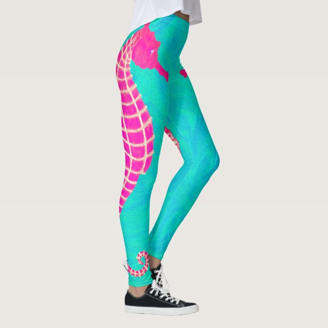 Full Sized Seahorse on Aquamarine - Leggings (Right)
