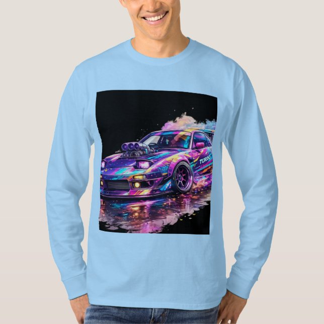 full sleeve light blue colour with car design T-Shirt (Front)