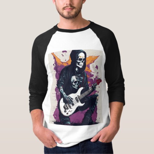 full sleeve tshir designed with rock and rollskul T_Shirt