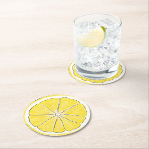 Full Slice of Lemon In Watercolor Round Paper Coaster