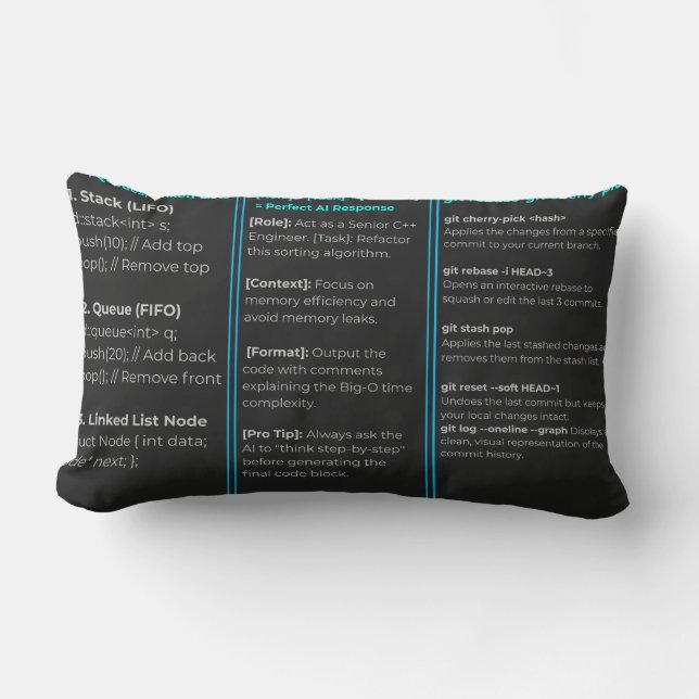 Full-Stack Developer Cheat Sheet Dark Desk Mat Lumbar Pillow (Front)