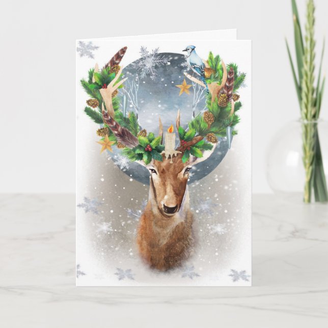 Full Stag Moon Winter Solstice Nature Holiday Card (Front)