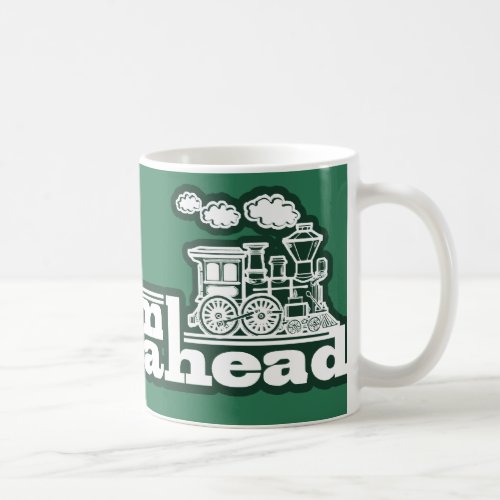 full steam ahead green steam train logo mug