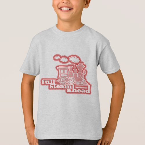 full steam ahead loco train cream red kids tee