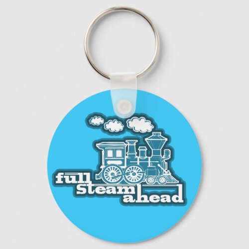 Full steam ahead sky blue train graphic keychain