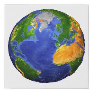 Full The Earth Showing Topographic Data. Faux Canvas Print