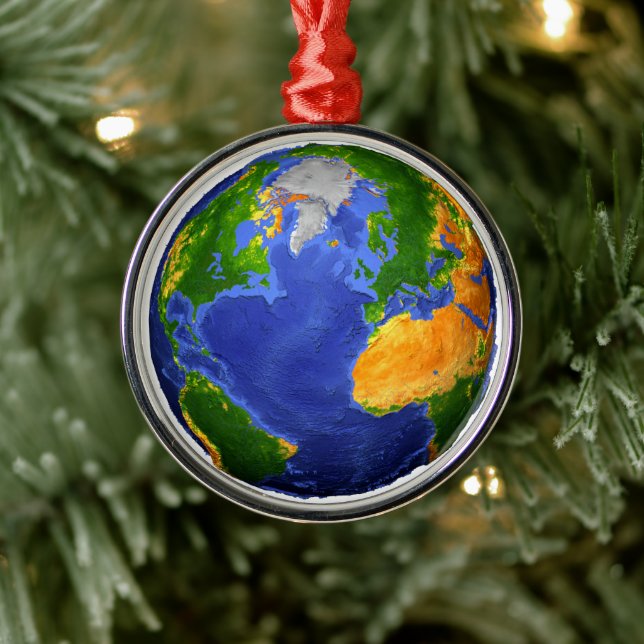 Full The Earth Showing Topographic Data. Metal Ornament (Tree)