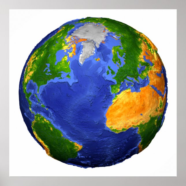 Full The Earth Showing Topographic Data. Poster (Front)