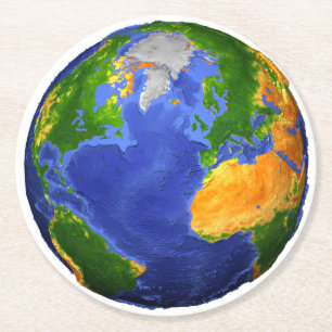 Full The Earth Showing Topographic Data. Round Paper Coaster