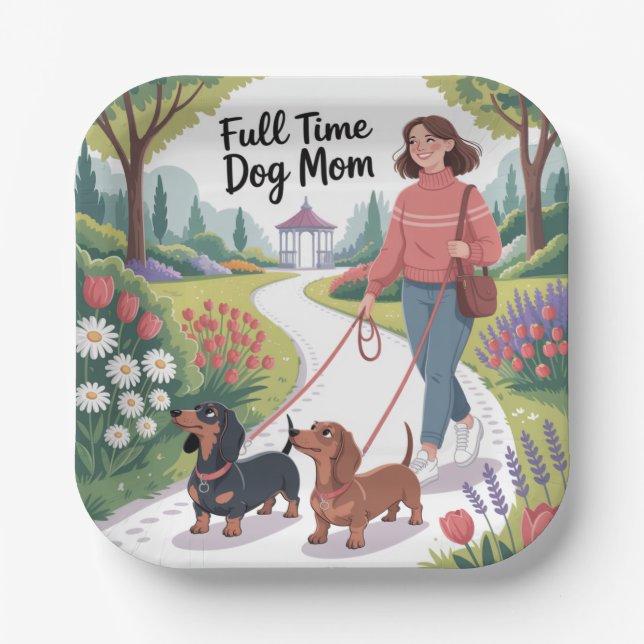 Full Time Dachshund Dog Mom Paper Plates (Front)