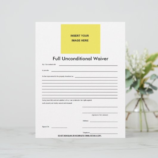 Full Unconditional Blank Logo Waiver Template (Standing Front)