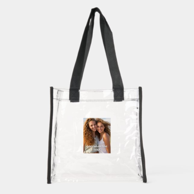 Full Vertical Photo - Bold Custom Text Clear Tote Bag (Front)