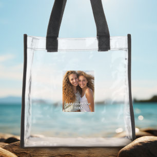 Full Vertical Photo - Bold Custom Text Clear Tote Bag