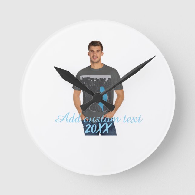 Full Vertical Photo - Script Custom Text  Round Clock (Front)