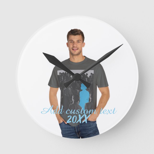 Full Vertical Photo - Script Custom Text  Round Clock (Front)