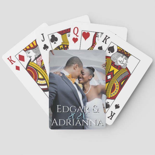 Full Vertical Photo - Script Custom Text Wedding  Poker Cards (Back)