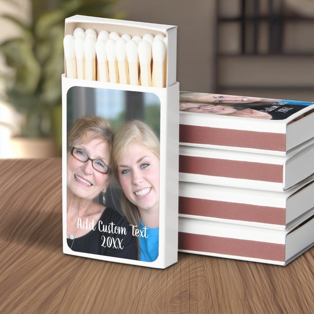 Full Vertical Photo with Script Font Custom Text Matchboxes (Custom Matchboxes)