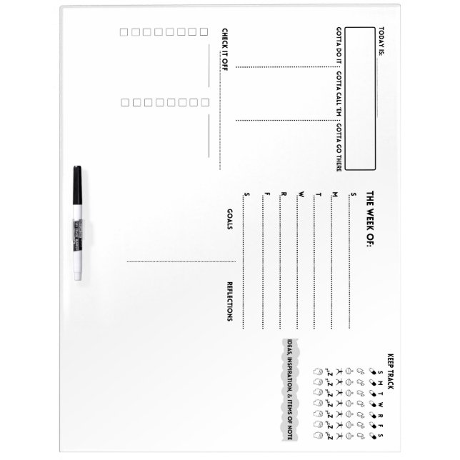 Full Weekly Planner and Tracker Whiteboard  (Front)